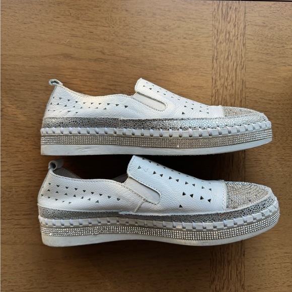 Bernie Mev White Sparkle Slip Ons - Picture 3 of 4